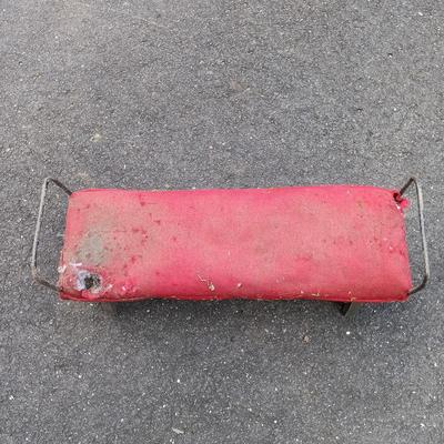 LOT 195: Antique Wrought Iron and Wood Bench with Metal and Wood Upholstered Stool