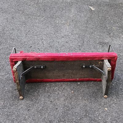 LOT 195: Antique Wrought Iron and Wood Bench with Metal and Wood Upholstered Stool