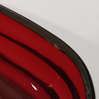 LOT 196: Ruby Red Glass Lazy Susan Inserts, Handled Serving Saucers, Bowl, Vases & Tumblers