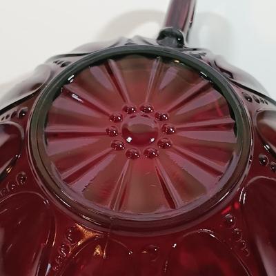 LOT 196: Ruby Red Glass Lazy Susan Inserts, Handled Serving Saucers, Bowl, Vases & Tumblers