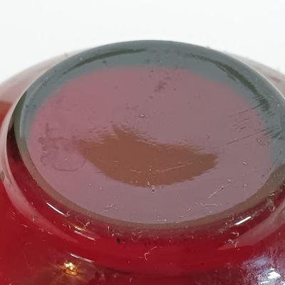 LOT 196: Ruby Red Glass Lazy Susan Inserts, Handled Serving Saucers, Bowl, Vases & Tumblers