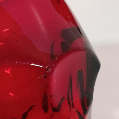 LOT 196: Ruby Red Glass Lazy Susan Inserts, Handled Serving Saucers, Bowl, Vases & Tumblers