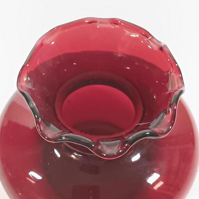 LOT 196: Ruby Red Glass Lazy Susan Inserts, Handled Serving Saucers, Bowl, Vases & Tumblers
