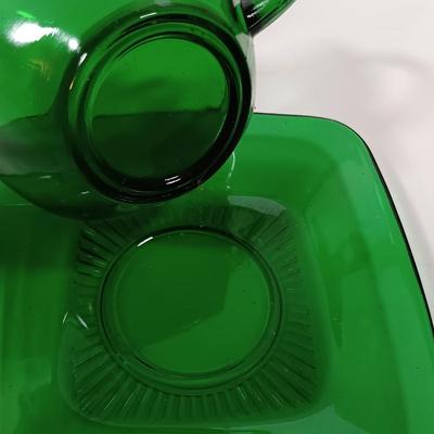 LOT 205: Anchor Hocking Forest Green Coffee Cups, Sugar Bowls, Bowls & More