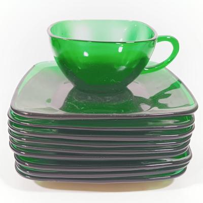 LOT 205: Anchor Hocking Forest Green Coffee Cups, Sugar Bowls, Bowls & More