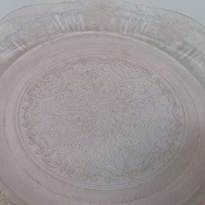 LOT 208: Pink Depression Glass Dishes - Bubble Bowl, Oyster and Pearl Bowl, Pitcher & More