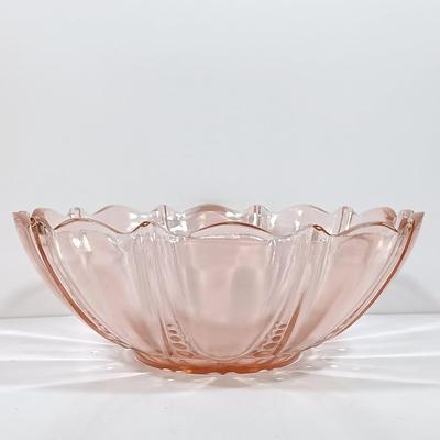 LOT 208: Pink Depression Glass Dishes - Bubble Bowl, Oyster and Pearl Bowl, Pitcher & More