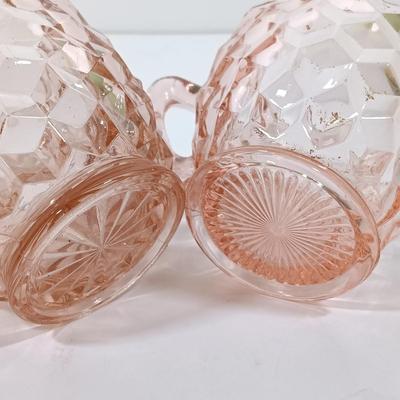 LOT 208: Pink Depression Glass Dishes - Bubble Bowl, Oyster and Pearl Bowl, Pitcher & More