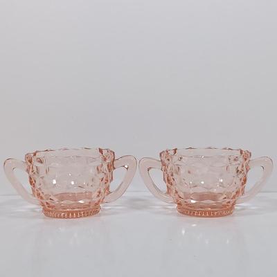 LOT 208: Pink Depression Glass Dishes - Bubble Bowl, Oyster and Pearl Bowl, Pitcher & More