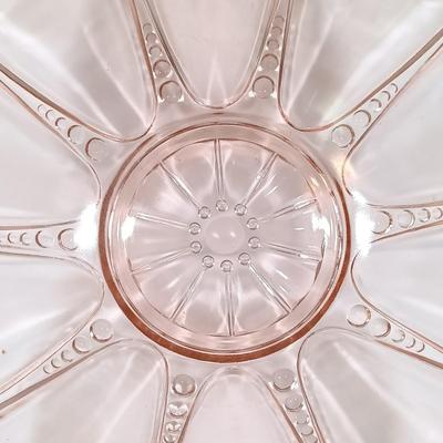 LOT 208: Pink Depression Glass Dishes - Bubble Bowl, Oyster and Pearl Bowl, Pitcher & More