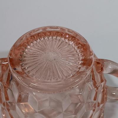 LOT 208: Pink Depression Glass Dishes - Bubble Bowl, Oyster and Pearl Bowl, Pitcher & More