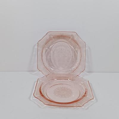 LOT 208: Pink Depression Glass Dishes - Bubble Bowl, Oyster and Pearl Bowl, Pitcher & More