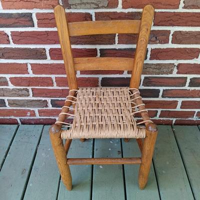 LOT 214: Shaker Style Rattan Seat Child's Chair and Stool