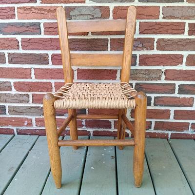 LOT 214: Shaker Style Rattan Seat Child's Chair and Stool