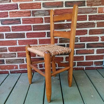 LOT 214: Shaker Style Rattan Seat Child's Chair and Stool