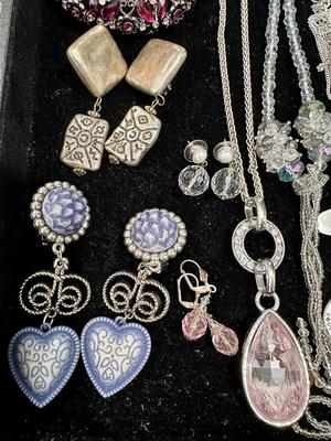 Costume Jewelry Lot H - Silver Tone, Lavender, w/ crystals
