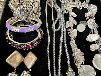 Costume Jewelry Lot H - Silver Tone, Lavender, w/ crystals