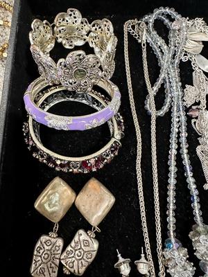 Costume Jewelry Lot H - Silver Tone, Lavender, w/ crystals
