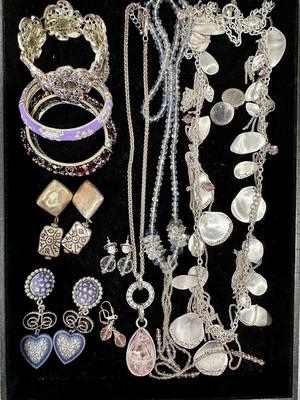 Costume Jewelry Lot H - Silver Tone, Lavender, w/ crystals