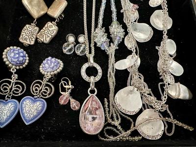 Costume Jewelry Lot H - Silver Tone, Lavender, w/ crystals