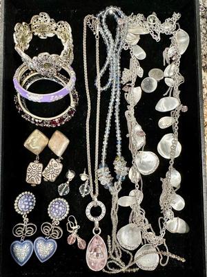 Costume Jewelry Lot H - Silver Tone, Lavender, w/ crystals