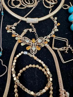 Costume Jewelry Lot J - Turquoise colored & gold tone w/ crystal & rhinestones