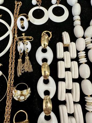 Costume Jewelry Lot K - 60's 70's style White & Gold Big Hoop earrings Chunky Bracelets