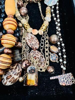 Costume Jewelry lot L - Tribal Wood & Red crystal