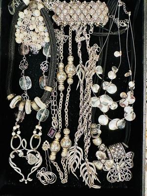 Costume Jewelry Lot M - Silver tone w/ crystal