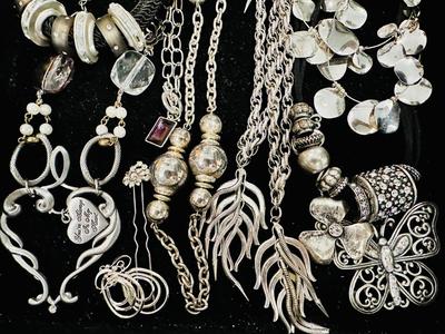 Costume Jewelry Lot M - Silver tone w/ crystal