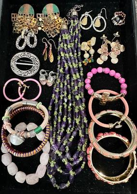 Costume Jewelry Lot T - Multi Color Amethyst, and Enamel , Pink & Coral colors