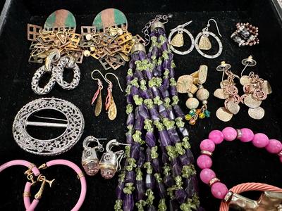 Costume Jewelry Lot T - Multi Color Amethyst, and Enamel , Pink & Coral colors