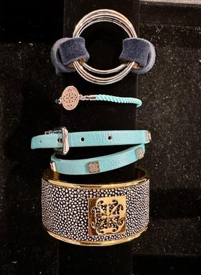 Costume Jewelry Lot X - Rustic Cuff - Sting Ray , Turquoise and Navy