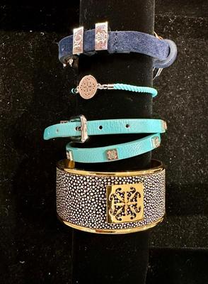 Costume Jewelry Lot X - Rustic Cuff - Sting Ray , Turquoise and Navy