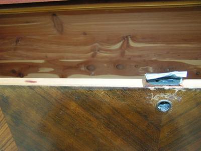 ROOS cedar chest. Beautiful intricately inlaid pattern front.