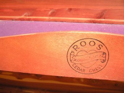 ROOS cedar chest. Beautiful intricately inlaid pattern front.