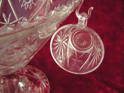 Anchor Hocking c.1960s prescut crystal punch bowl set w/12 cups
