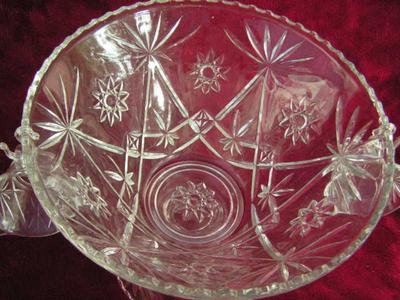 Anchor Hocking c.1960s prescut crystal punch bowl set w/12 cups