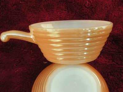 Vintage Fire King Peach Luster Beehive Ovenware soup bowls
