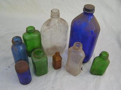 Lot of 9 OLD GLASS bottles & jars