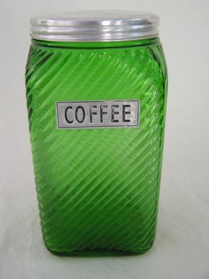 1of4 Square glass canister w/lid. About 7" tall