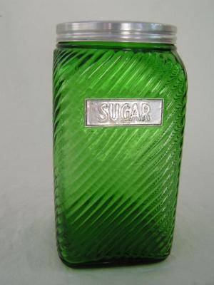 2of4 Square glass canister w/lid. About 7" tall