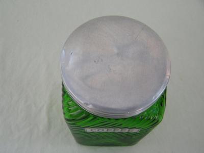 3of4 Square glass canister w/lid. About 7" tall