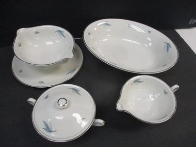 Vintage Syracuse China Celeste Serving Set Platinum Trim Blue Leaves