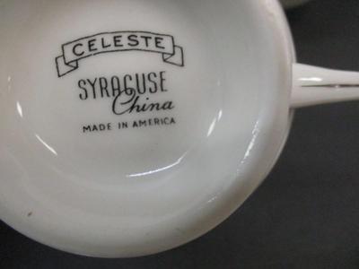 Vintage Syracuse China Celeste Serving Set Platinum Trim Blue Leaves