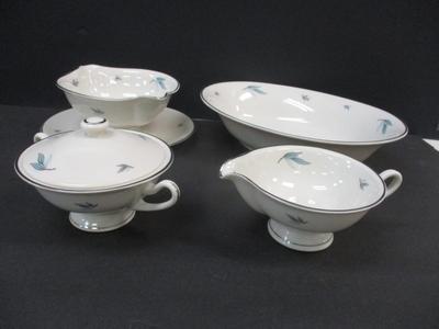 Vintage Syracuse China Celeste Serving Set Platinum Trim Blue Leaves