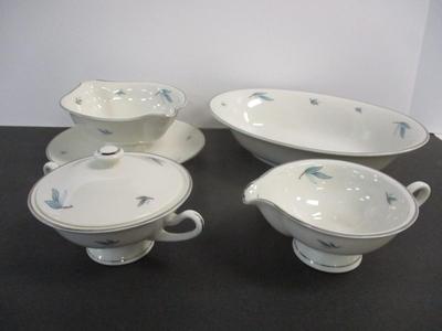 Vintage Syracuse China Celeste Serving Set Platinum Trim Blue Leaves