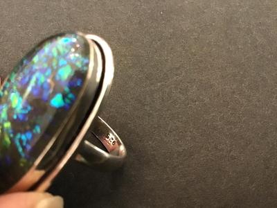 Silver 925 Ammolite Gemstone Large Statement Marked