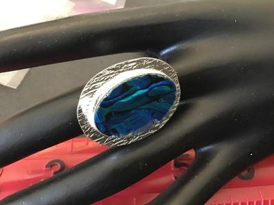 Silver 925 Blue Abalone Statement Ring