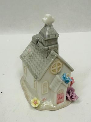 Miniature Porcelain Church with Flower Embellishment